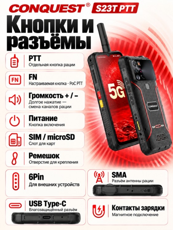 Смартфон Conquest S23T PTT (16+512GB)